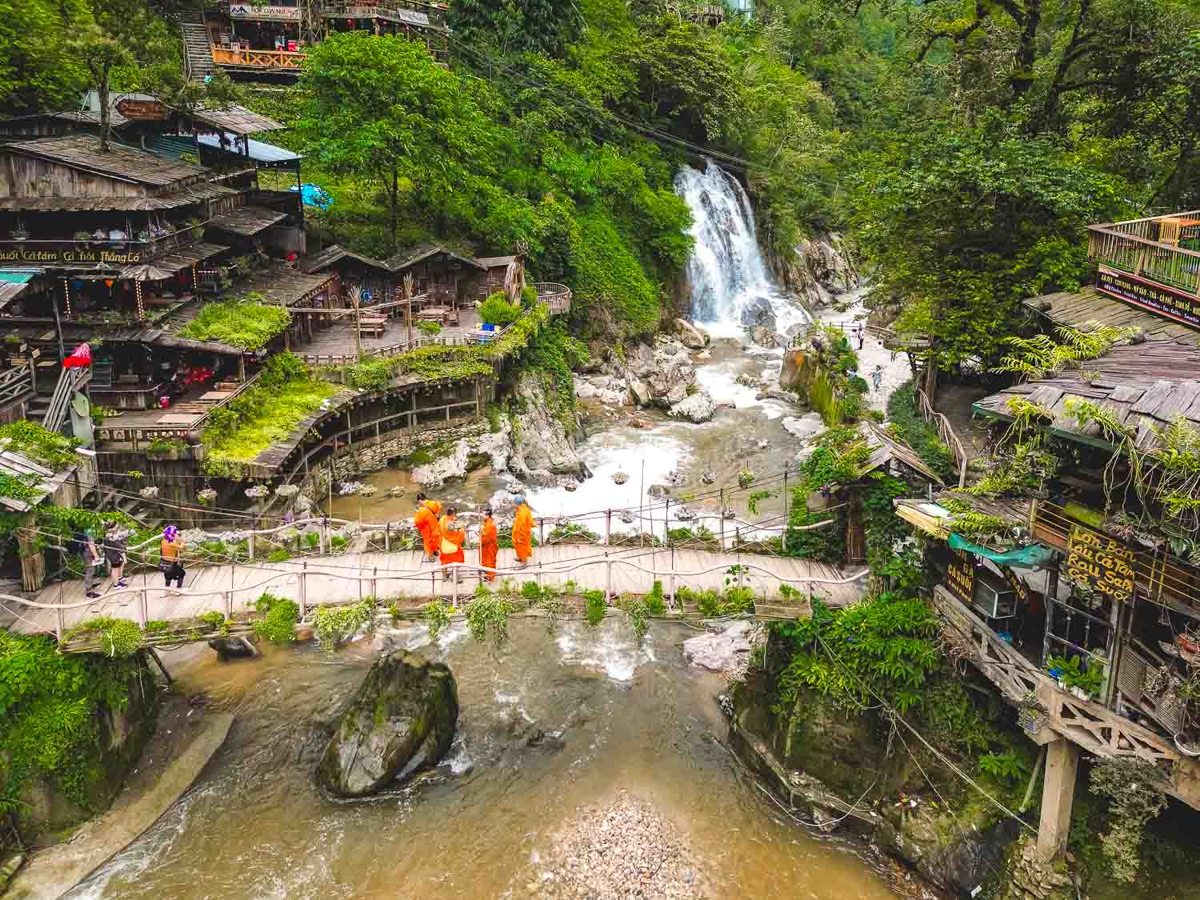 A village and mountain landscape in Sapa, northern Vietnam